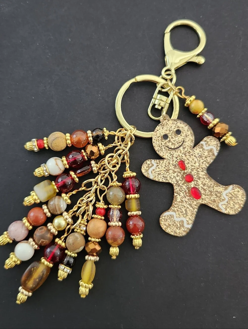 Gingerbread Man Purse or Bag Charm Carnelian Agate Jasper Rhodonite Handcrafted